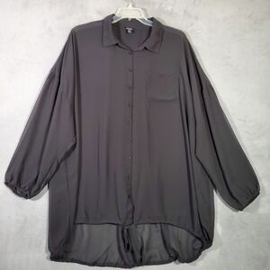 Torrid Tunic Top Womens 3X Black Sheer Long Sleeve Button High Low Goth Minimal